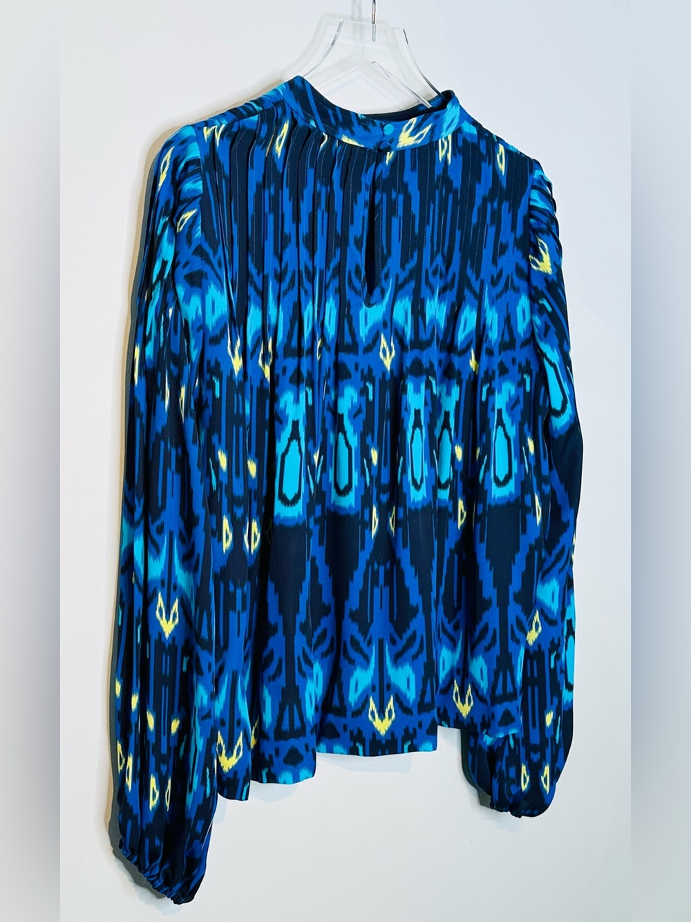 Marie Oliver Blue Silk Abstract Print Long Sleeve Top Shirt Blouse - Picture 5 of 9